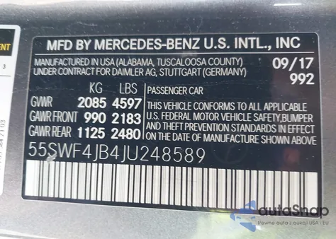 2018 Mercedes-Benz C 300 from USA, damaged, VIN 55SWF4JB4JU248589